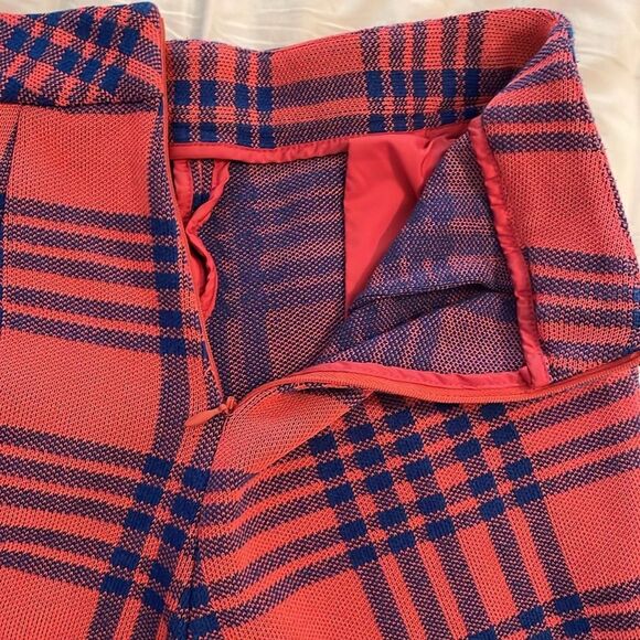 Cynthia Rowley Lincoln Orange Blue Knit Plaid Pants Womens Size 6 - Picture 9 of 14